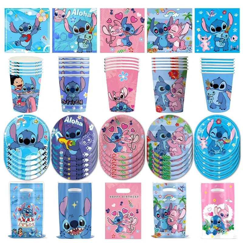 Disney Lilo and Stitch Birthday Party Decoration Girl Boy Disposable Tableware Candy Bag Tablecloth Paper Cup Plate Supplies Kit