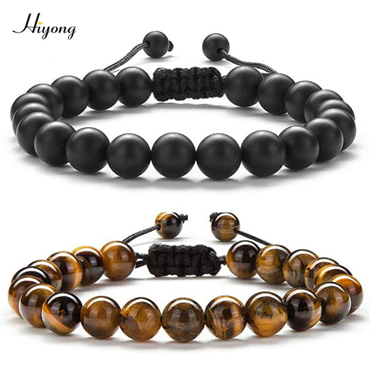 Tiger Eye Stone Beads Bracelet/Black Matte